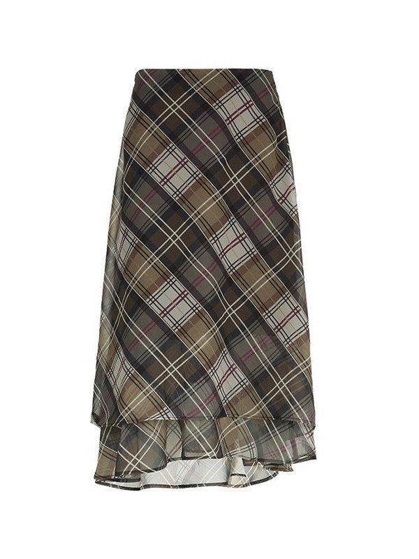 EMMIOL Layered Retro Checkered Midi Skirt