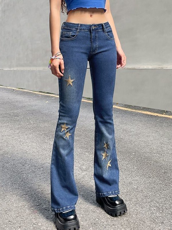 EMMIOL Jeans a zampa anni '90 con stella ricamata