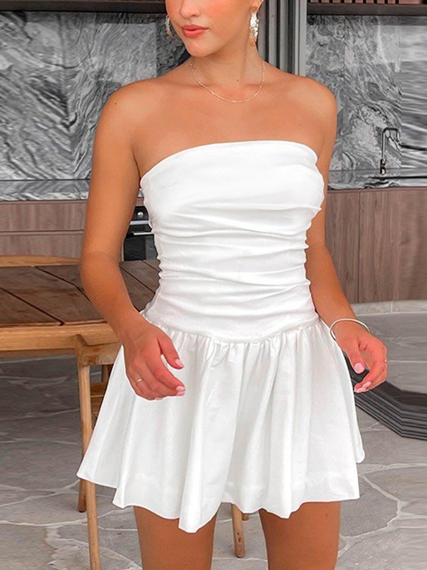 knee length dresses for ladies ELJAN Sexy Backless Ruched Bandeau Mini Dress – Courecrop