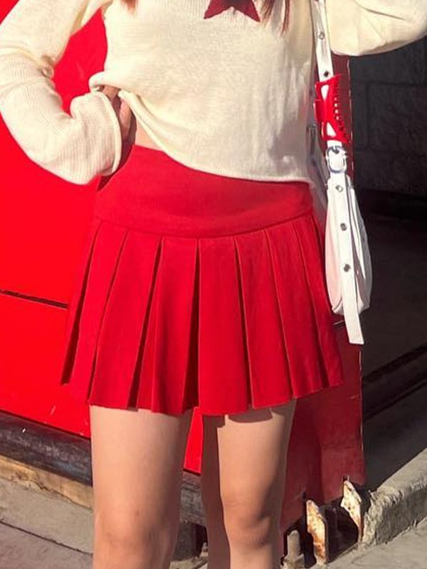 Emmiol Free shipping 2024 Y2K Pleated Mini Skirt Red L in Mini Skirts