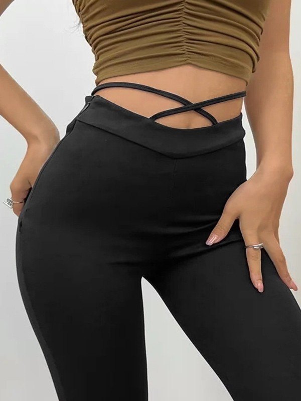 EMMIOL V Cut Lace Up Stretch Flare Leg Pants