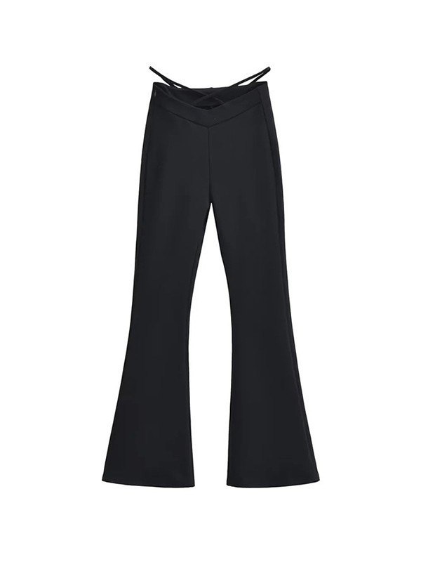 EMMIOL V Cut Lace Up Stretch Flare Leg Pants