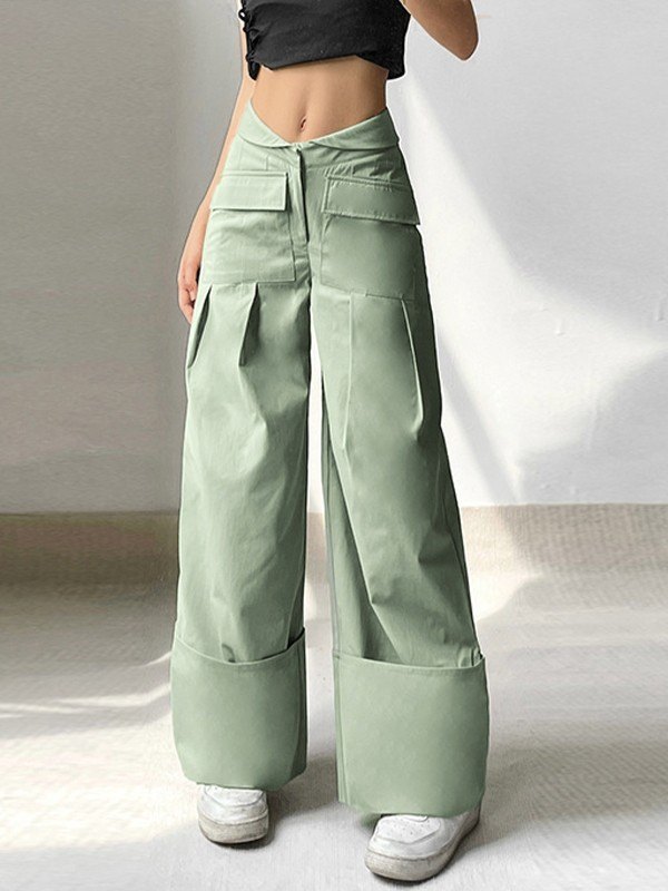 Emmiol Free shipping 2023 Cuffed Pleat Baggy Cargo Pants Sorbet Lime