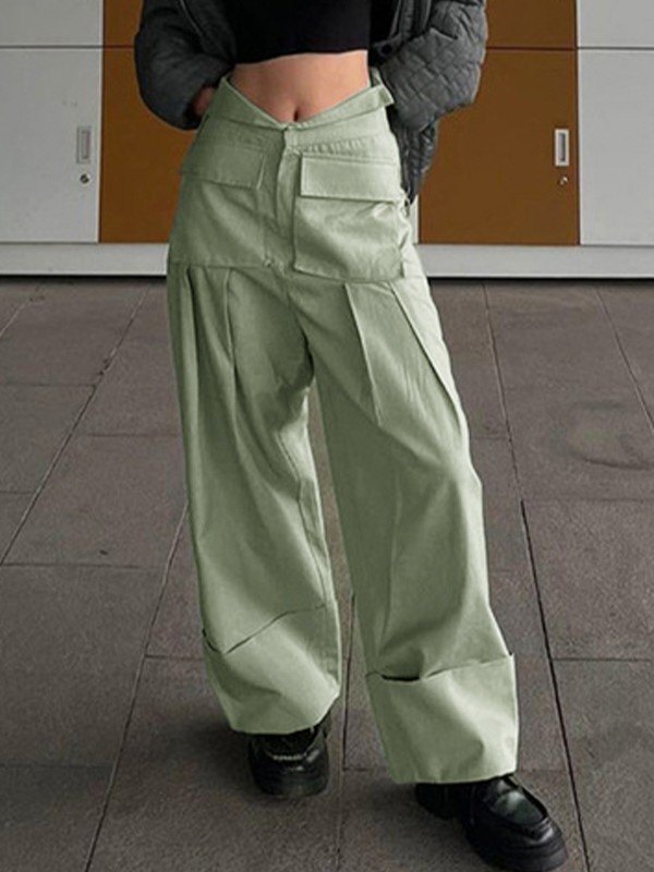 Emmiol Free shipping 2023 Cuffed Pleat Baggy Cargo Pants Sorbet Lime
