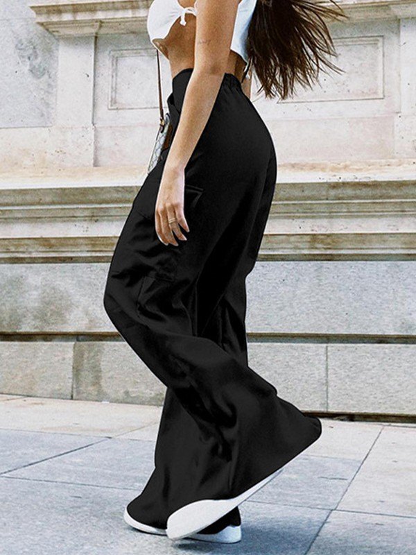 EMMIOL Pantalones anchos con bolsillo lateral