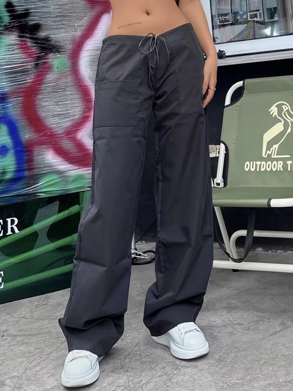 EMMIOL Pantalones cargo baggy paracaídas negros