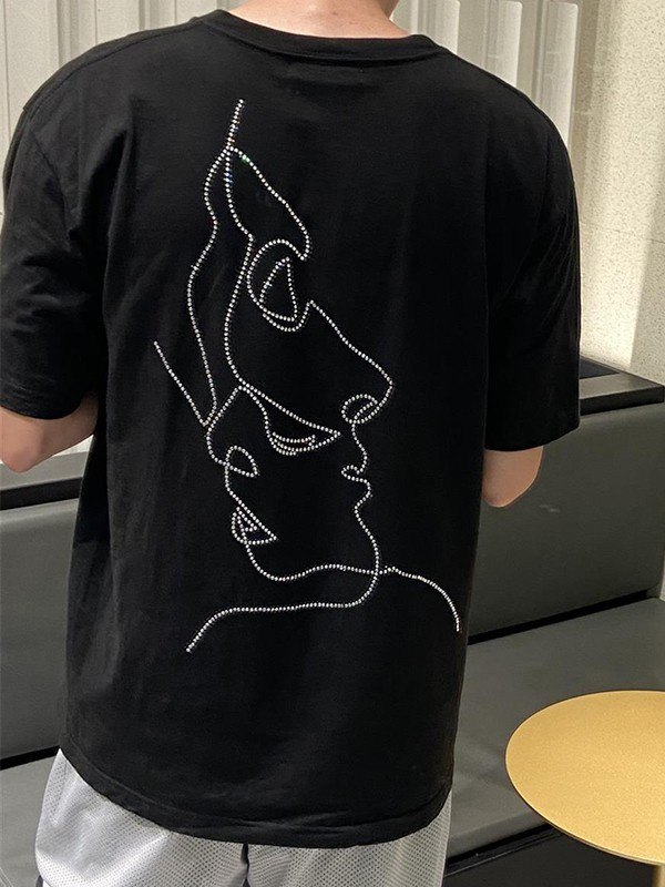 T-shirt Uomo Lusso Nera Con Toro A Strass – Manica Corta – Alta Qualità M-5XL