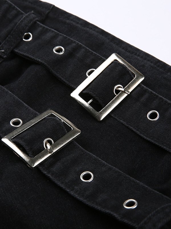 EMMIOL Buckle Belted Denim Bandeau Top