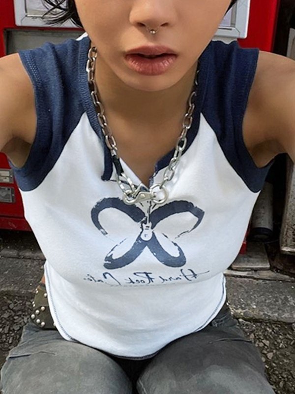EMMIOL Contrast Butterfly Cropped Tank Top