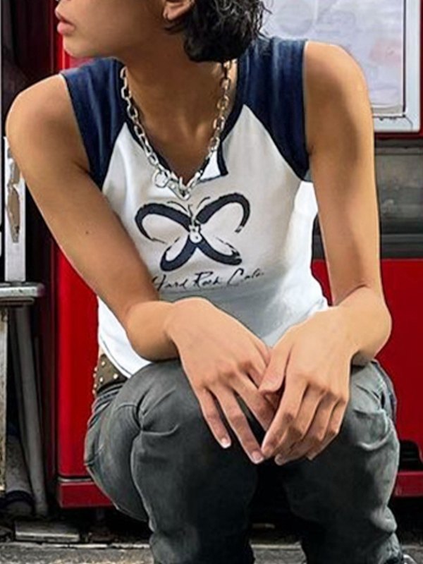 EMMIOL Contrast Butterfly Cropped Tank Top