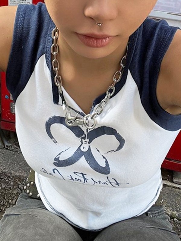 EMMIOL Contrast Butterfly Cropped Tank Top