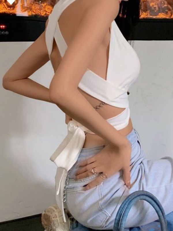 EMMIOL Top sin mangas cruzado sin espalda