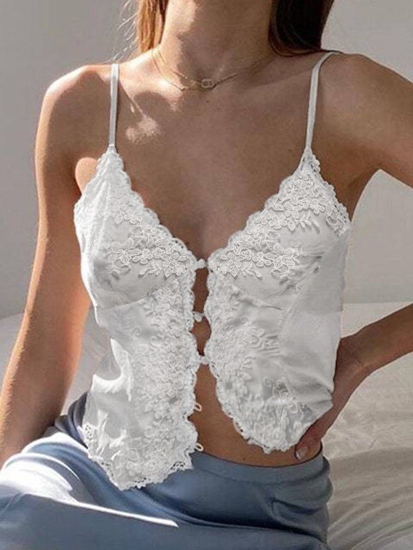 EMMIOL Button Up Lace Crop Cami Top