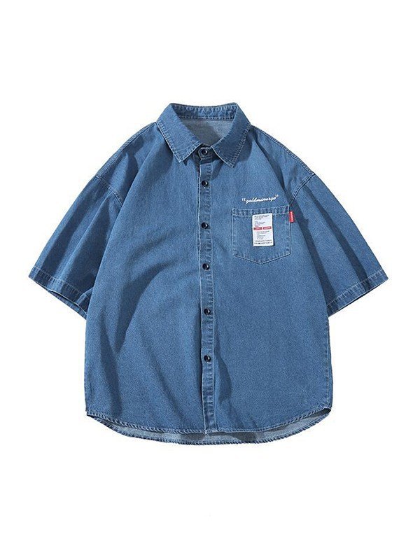 Emmiol Free shipping 2023 Men's Short Sleeve Denim Button Down Shirt