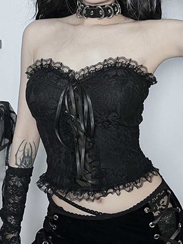 EMMIOL Strapless Smocked Lace Corset Top