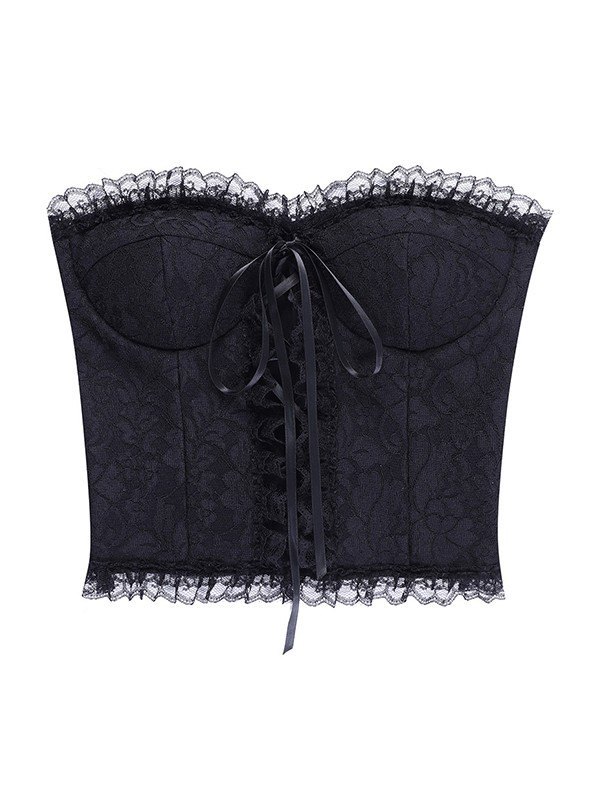 EMMIOL Strapless Smocked Lace Corset Top