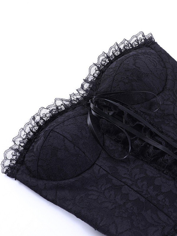 EMMIOL Strapless Smocked Lace Corset Top