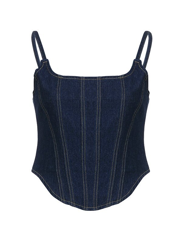 Emmiol Free shipping 2024 Seam Detail Denim Corset Top Blue L in Corset Tops online store. EMMIOL