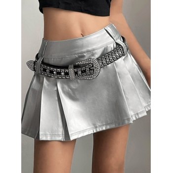 PU Leather Mini Skirt with Oval Pocket Detail main image 1
