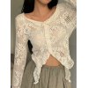 EMMIOL Blusa de manga larga con encaje de croché y botones