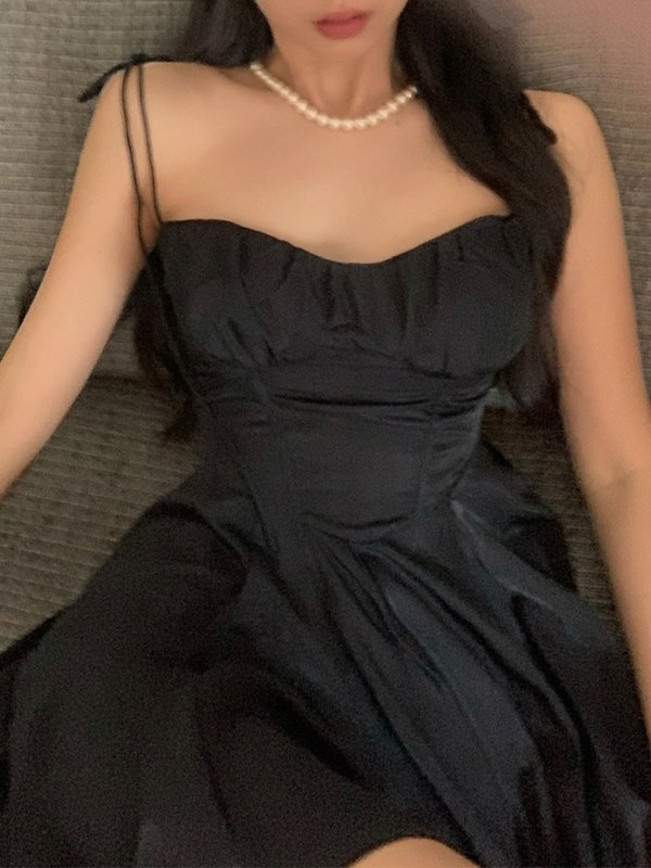 Emmiol Free shipping 2024 Tie Strap Corset Black Mini Dress Black S in