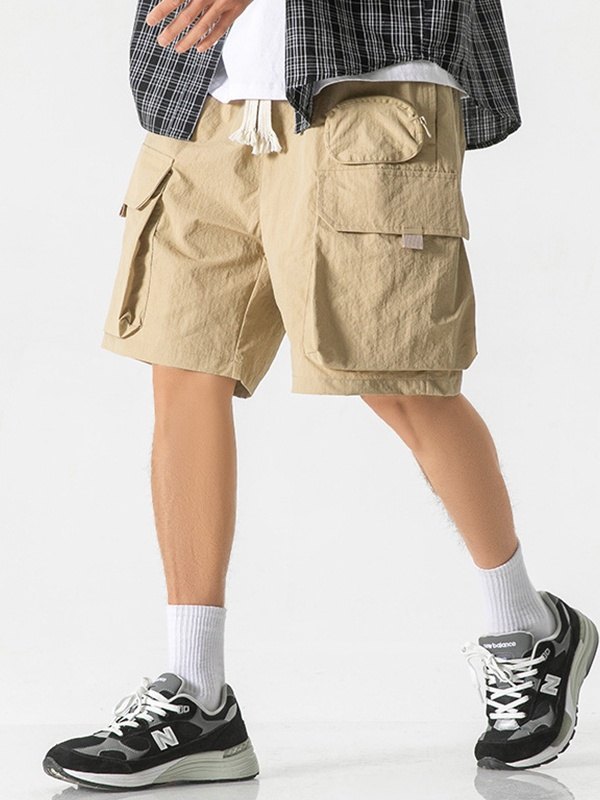 Emmiol Free shipping 2023 Men's Nylon Loose Fit Cargo Shorts Camel XL