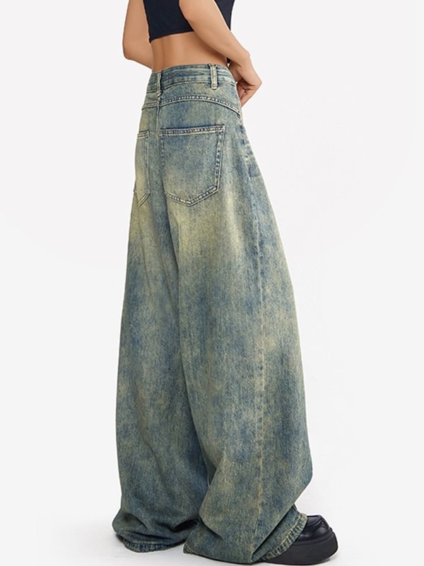 EMMIOL Acid Wash Seamed Baggy Boyfriend Jeans