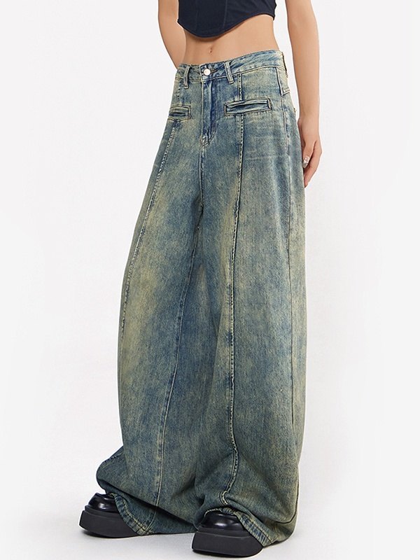 EMMIOL Acid Wash Seamed Baggy Boyfriend Jeans