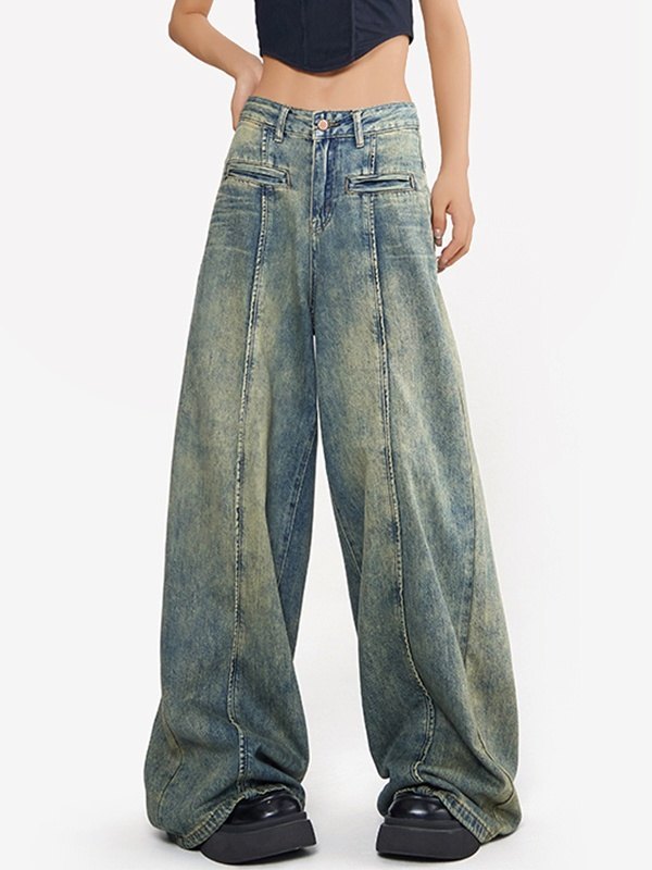 EMMIOL Acid Wash Seamed Baggy Boyfriend Jeans