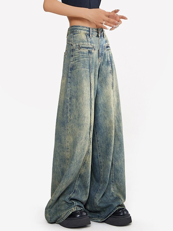 EMMIOL Acid Wash Seamed Baggy Boyfriend Jeans