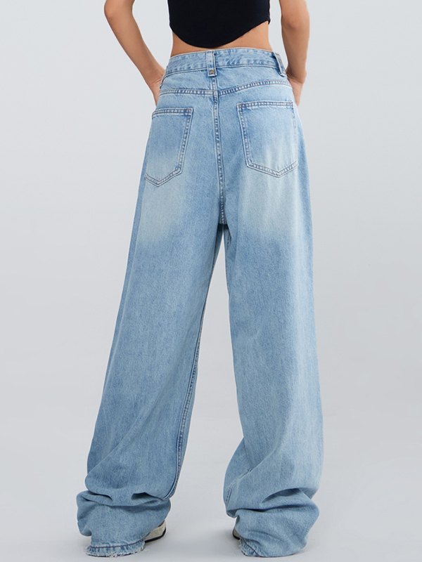 Emmiol Free shipping 2024 Patch Pocket Baggy Cargo Jeans Blue M in