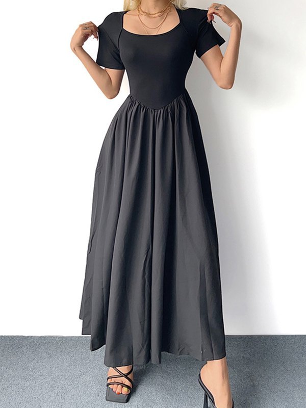 EMMIOL Vestido largo ajustado negro de manga corta
