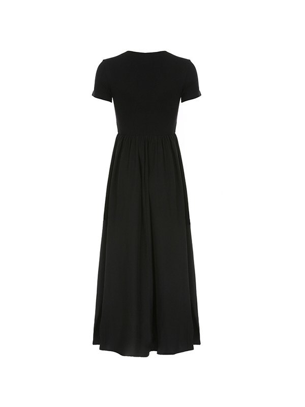 EMMIOL Vestido largo ajustado negro de manga corta