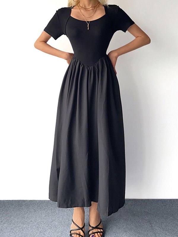 EMMIOL Vestido largo ajustado negro de manga corta