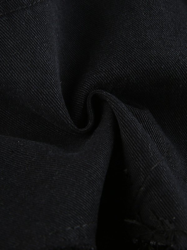 EMMIOL Shorts vaqueros negros con dobladillo con flecos