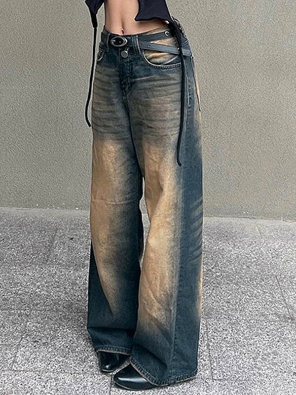 EMMIOL Jeans estilo boyfriend rectos desgastados de color contrastante lavados en la calle
