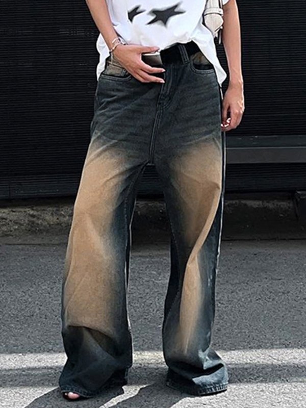 EMMIOL Jeans estilo boyfriend rectos desgastados de color contrastante lavados en la calle