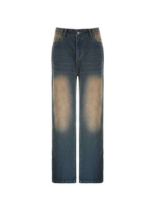 EMMIOL Jeans estilo boyfriend rectos desgastados de color contrastante lavados en la calle