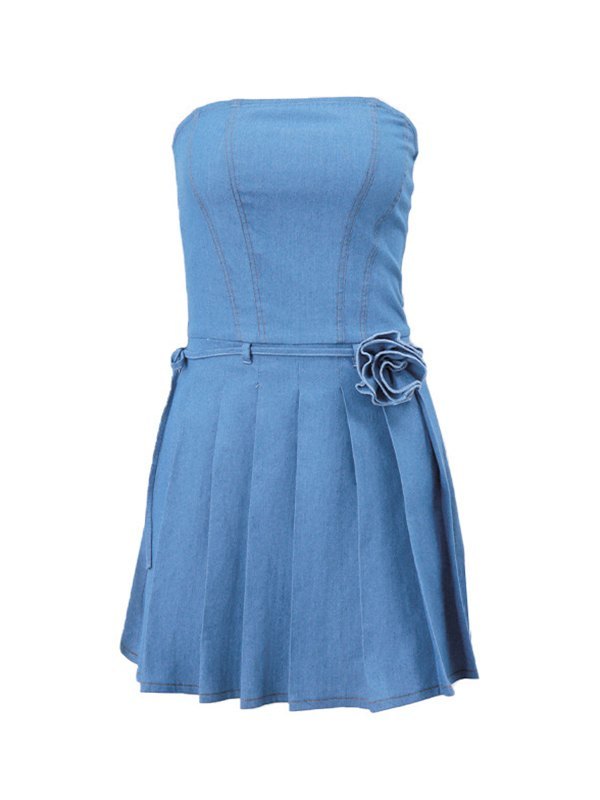 EMMIOL Mini vestidos plisados de mezclilla con cuello sin tirantes