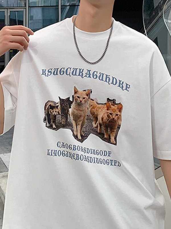 Emmiol Free shipping 2024 Men's Short Sleeve Animal Graphic Tee White M