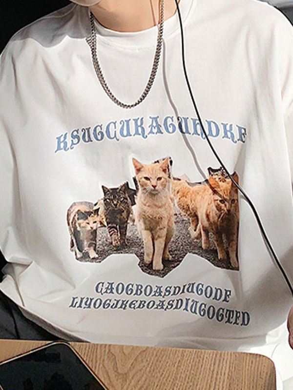 Emmiol Free shipping 2024 Men's Short Sleeve Animal Graphic Tee White M