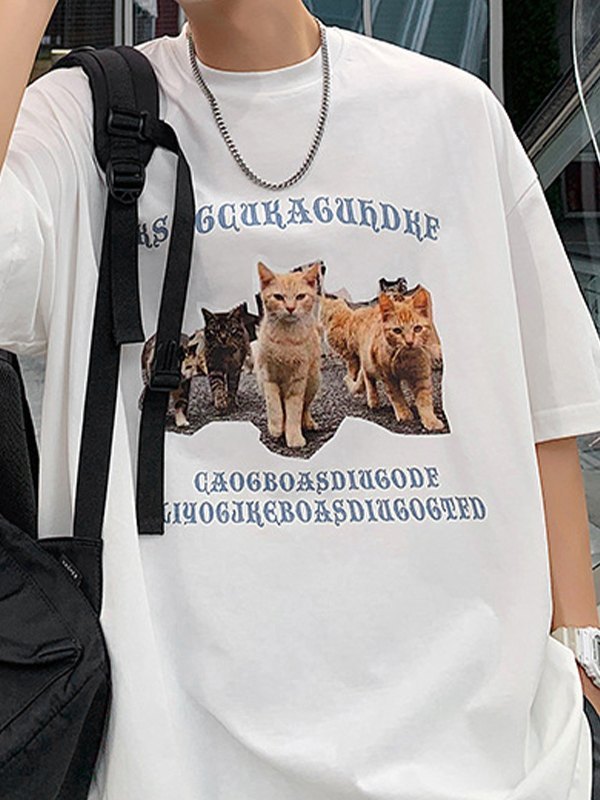 Emmiol Free shipping 2024 Men's Short Sleeve Animal Graphic Tee White M