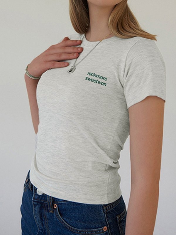 EMMIOL Embroidered Logo Gray Baby Tee
