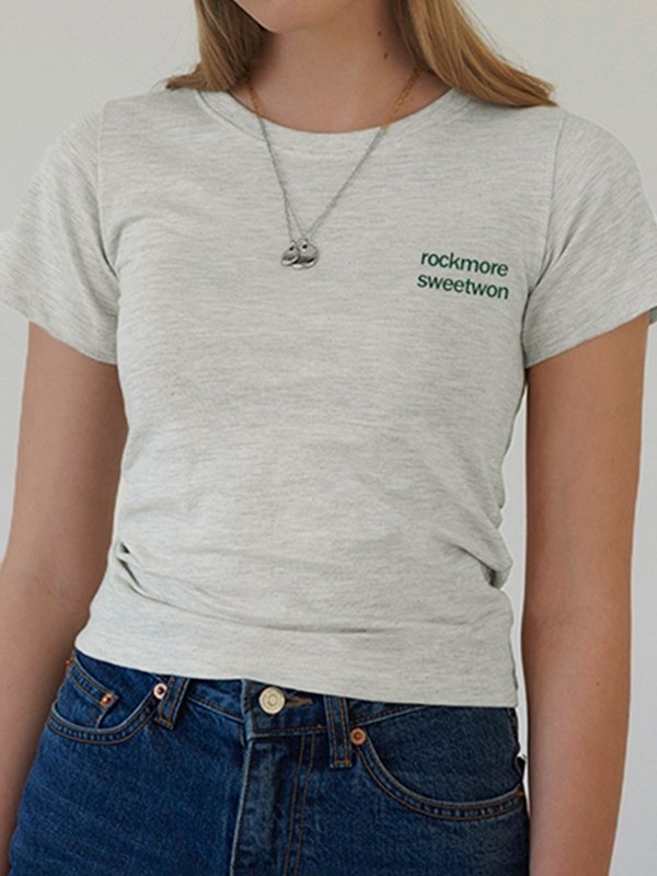 EMMIOL Embroidered Logo Gray Baby Tee