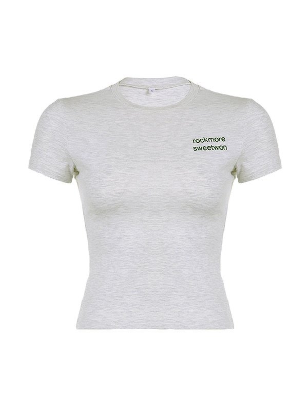 EMMIOL Embroidered Logo Gray Baby Tee