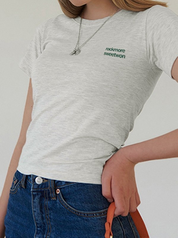EMMIOL Embroidered Logo Gray Baby Tee