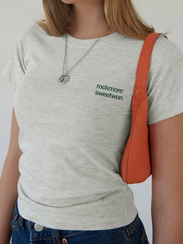 EMMIOL Embroidered Logo Gray Baby Tee