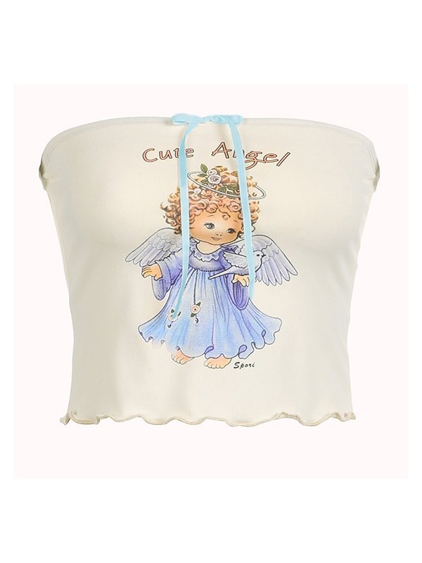 EMMIOL Top bandeau con cordones y estampado de ángeles