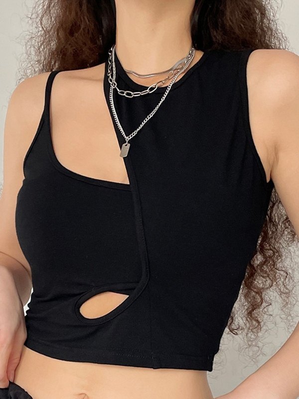 EMMIOL Top corto de tirantes negro con barra irregular