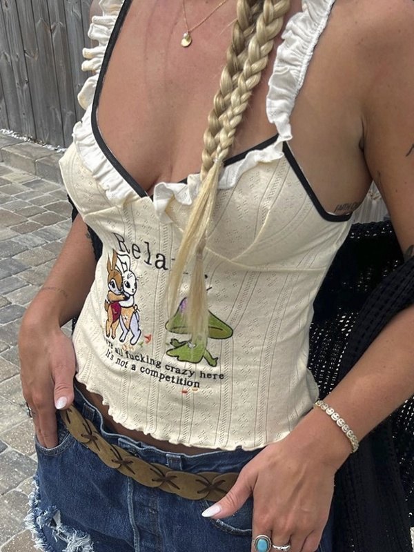 EMMIOL Top corto con volantes bordados